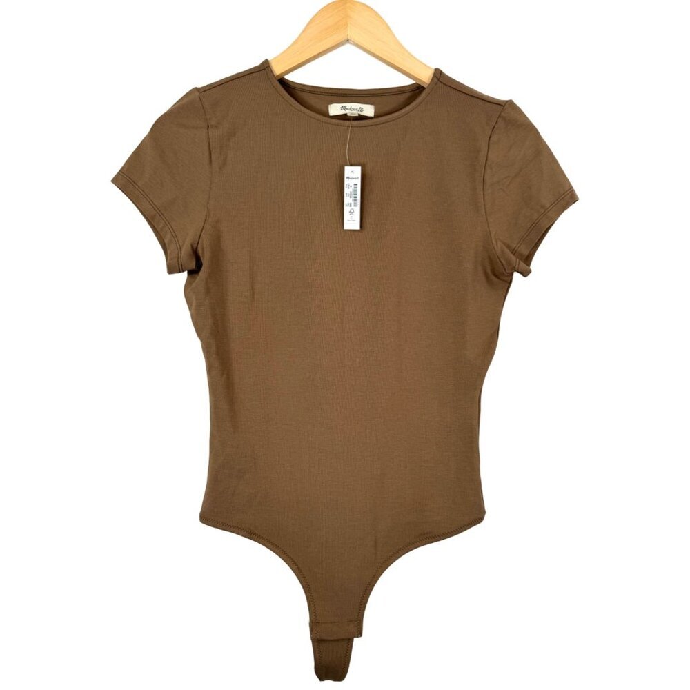 Madewell Brown Short Sleeve Ribbed Bodysuit